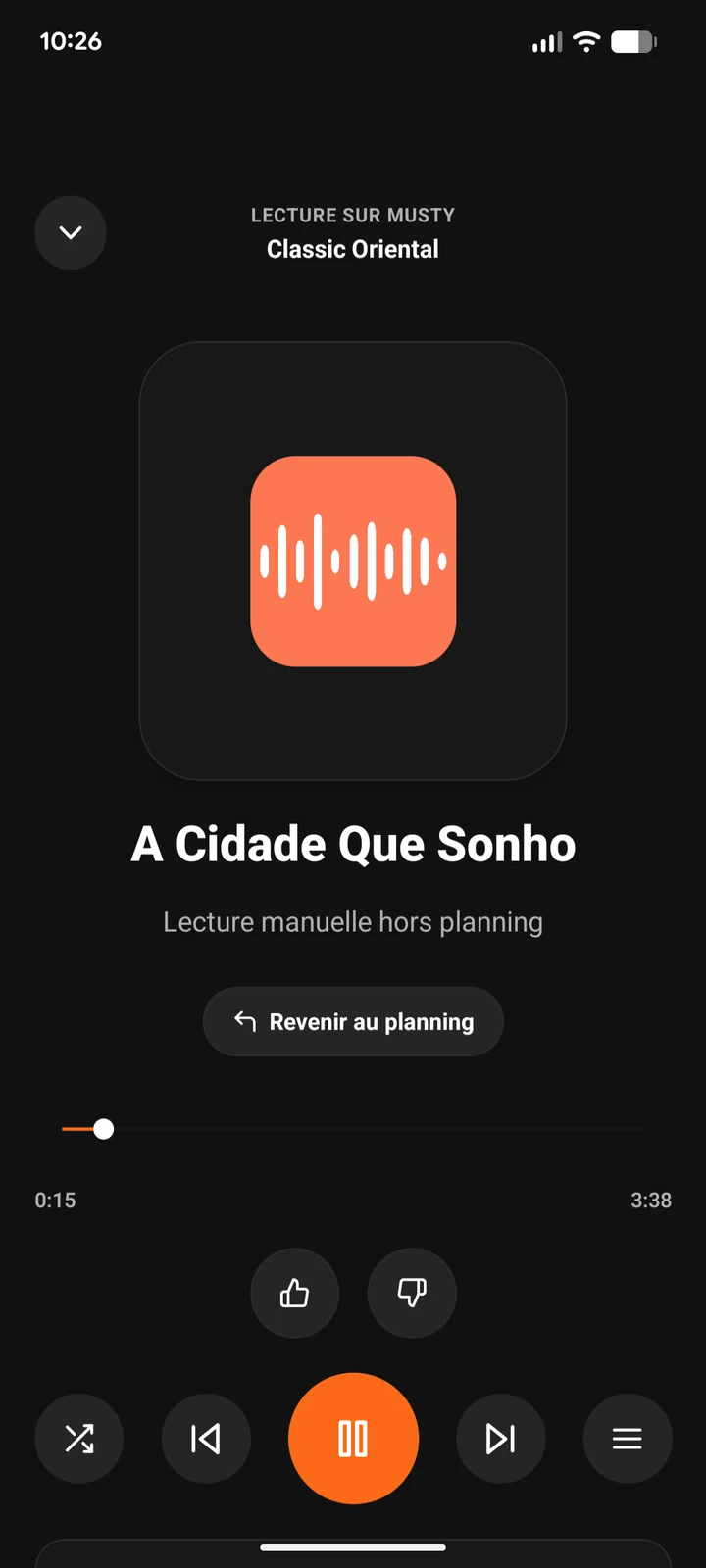 L'application BrandMusic en cours de lecture