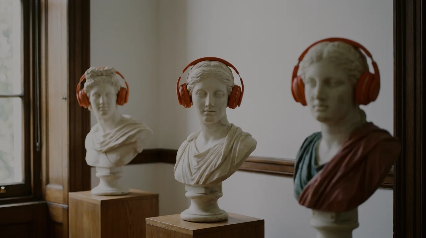 Statues de marbre écoutant de la musique au casque